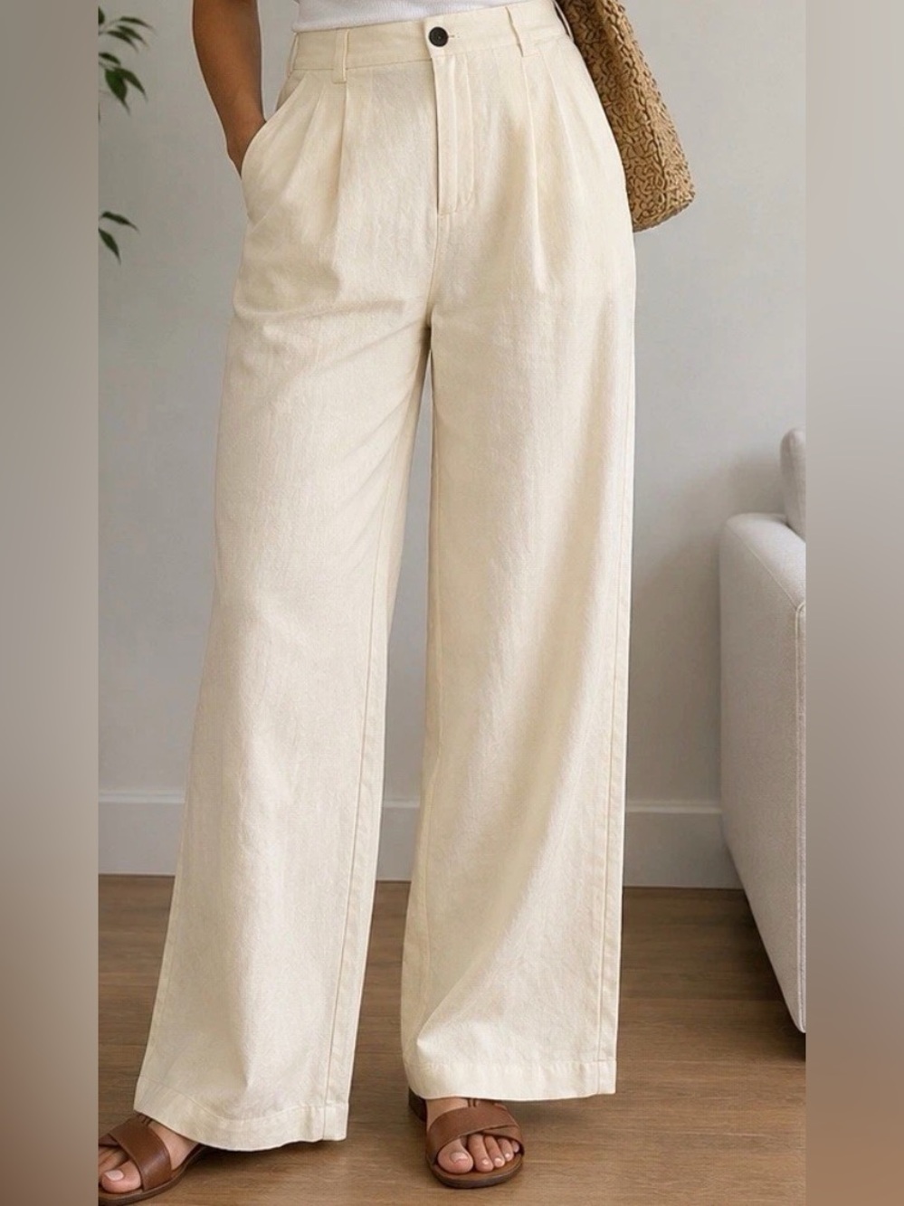 A New Day Women’s Cream Wide Leg Linen Blend Pants Size 6 NWT High Rise